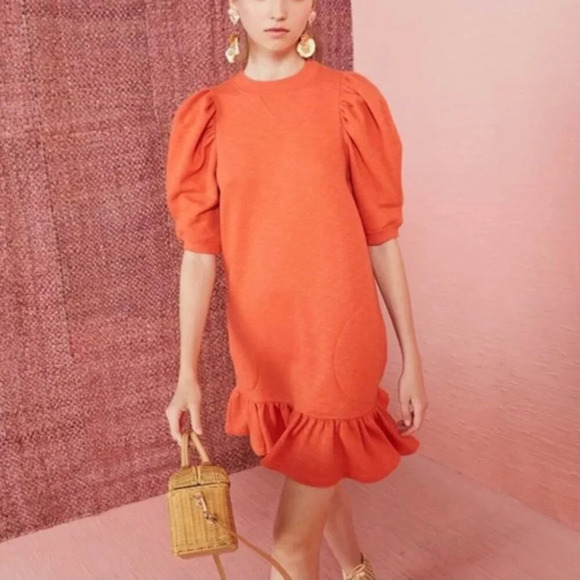 ULLA Johnson Landry Puff Sleeve Sweatshirt Dress in Chili Red Orange P XS - Picture 13 of 16